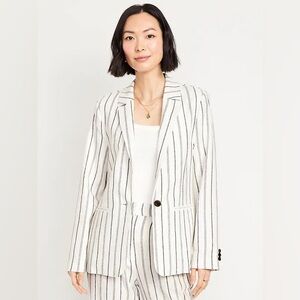 Old Navy One Button Blazer Stripes Linen Blend XXL NWT